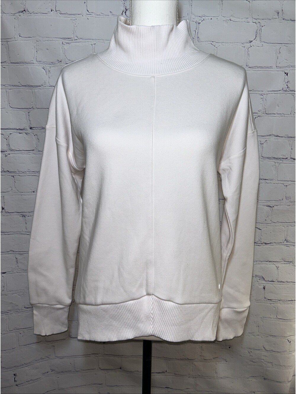 Apana Womens Medium Mock Neck Sweatshirt Off White Tunic Athleisure Pullover